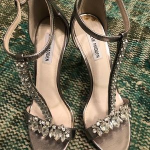 Steve Madden Strappy Silver Crystal Heels 9